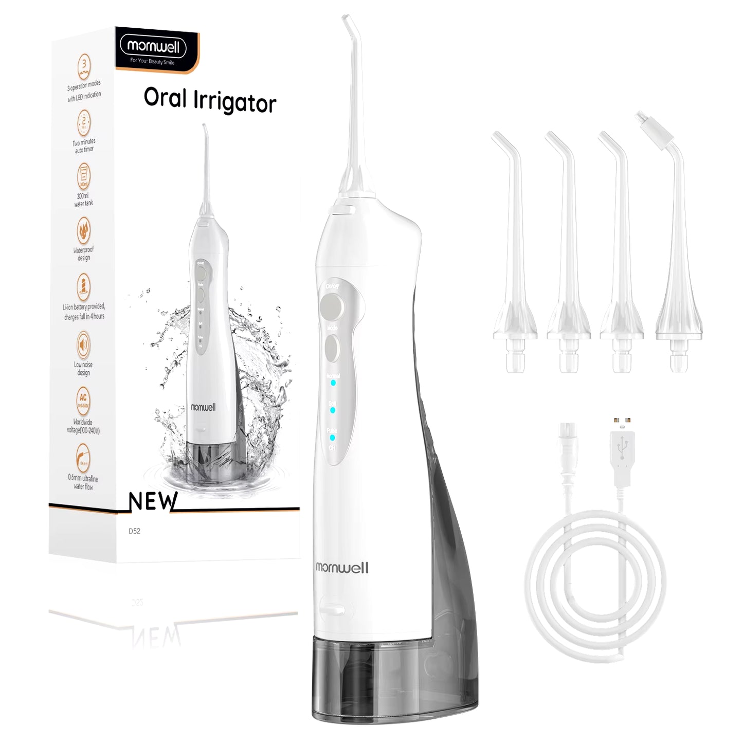 Dental Floss Portable Cordless F18 Oral Irrigator 3 Cleaning Modes Waterproof Rechargeable Dental Cleaner 4 Nozzles Clean Gums